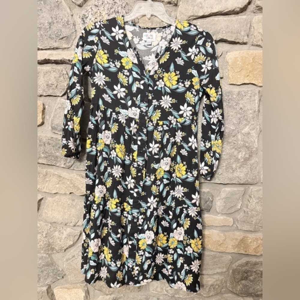 Colorful Planet Girls XL 14/16 Long Sleeve Black Floral Dress Button Front AK